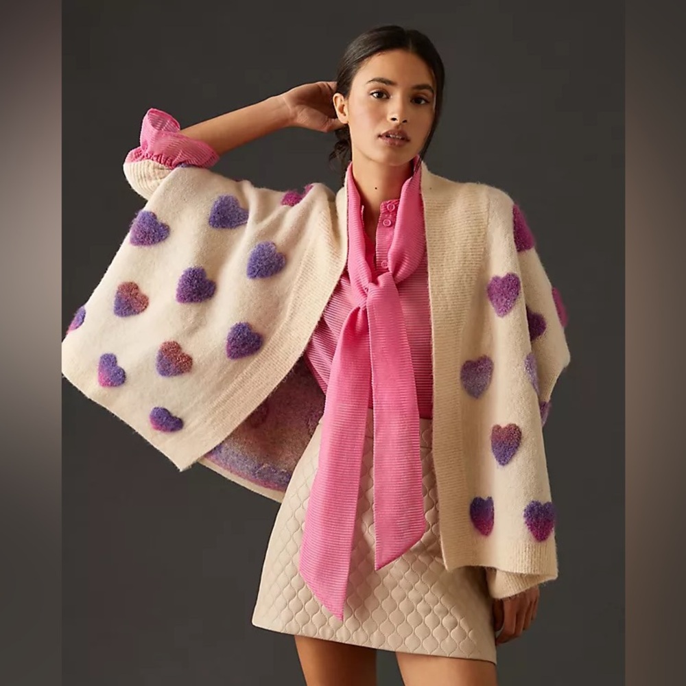 Anthropologie Heart Cardigan Purple Pink Cream